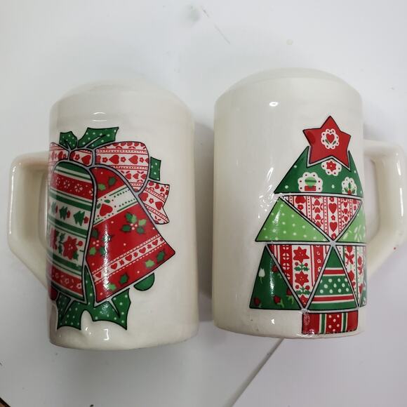 VTG Salt & Pepper Shakers Christmas Stocking Tree Quilted Garden Patch Enesco - Picture 5 of 16